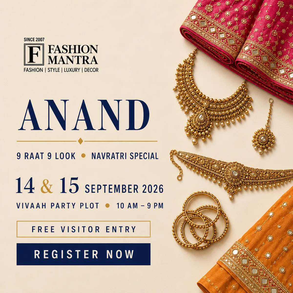 Fashion Mantra Exhibition in Vivaah Party Plot, Anand - ANAND 9 RAAT 9 LOOK 2026 Banner