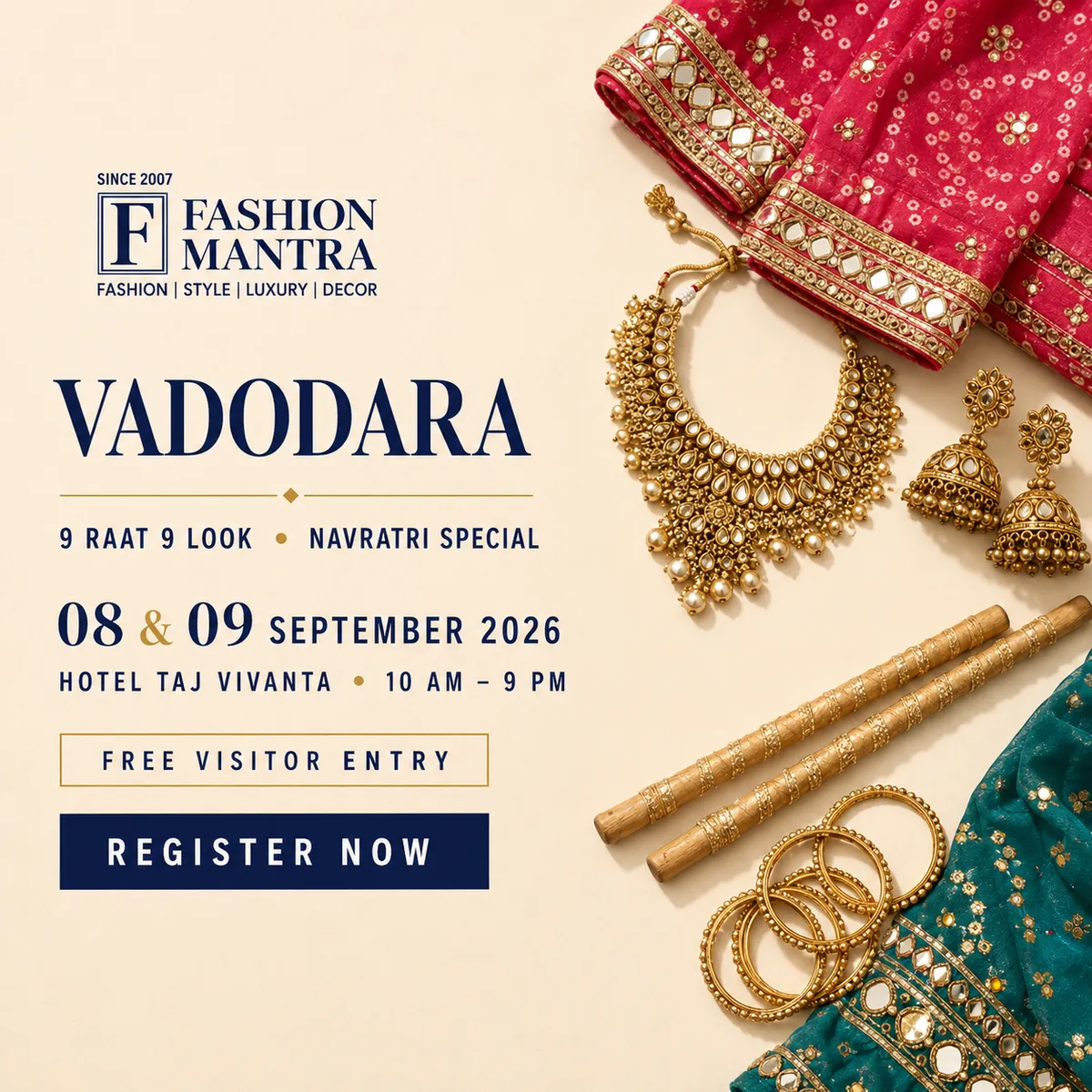 Fashion Mantra Exhibition in Hotel Taj Vivanta, Vadodara - VADODARA 9 RAAT 9 LOOK 2026 Banner